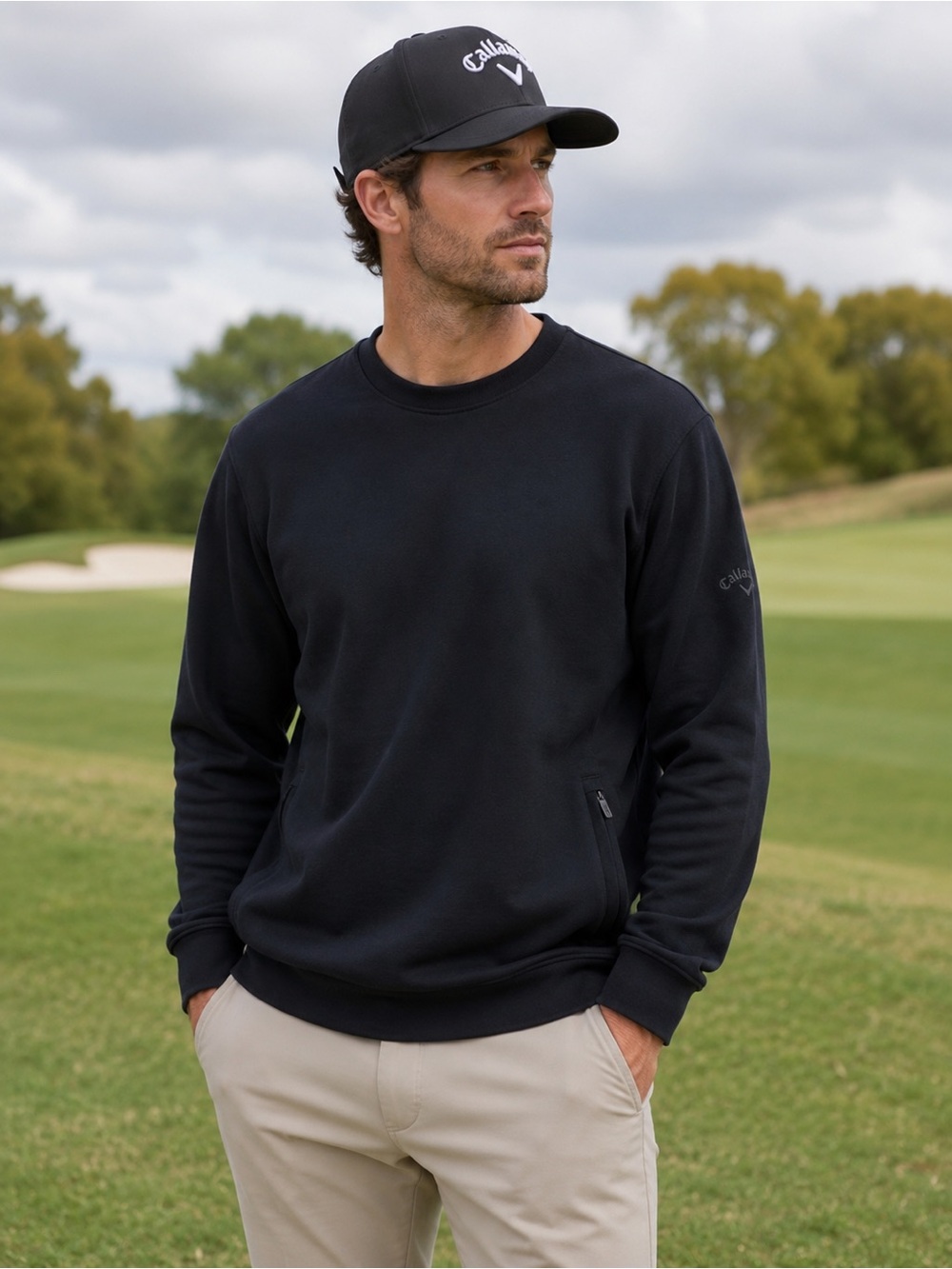 Callaway Men's Golf Crewneck Sweatshirt in Black Fleece Lined Size XXL -Sporty